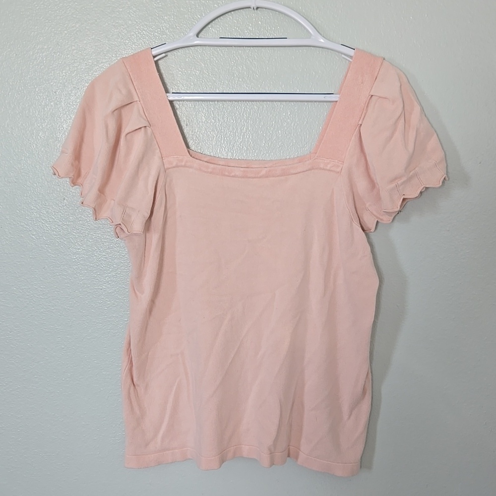 Liz Claiborne | Pink Square Neck Ruffle Sleeve Size Medium